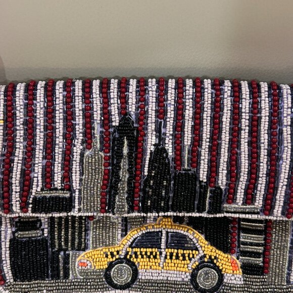 New York NYC Skyline Yellow Taxi Beaded Bag Handmade in India Viral Tik Tok NWT - Picture 4 of 6